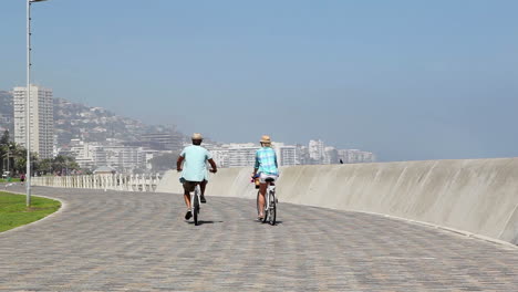 Couple-going-for-a-bike-ride-by-the-seaside