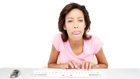 Pretty-woman-typing-on-keyboard