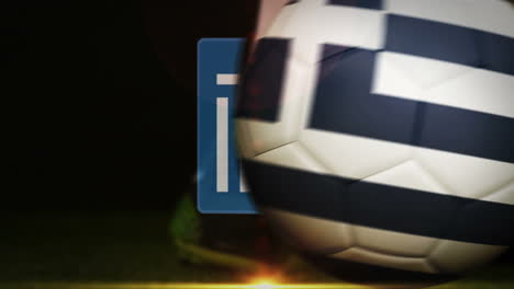 Football-Spieler-Kickt-Griechenland-Flagge-Ball
