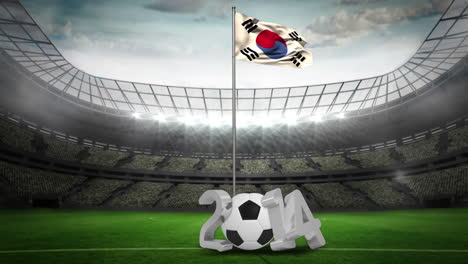 Nationalflagge-Der-Republik-Korea-Weht-Am-Fahnenmast-Mit-Der-Botschaft-„2014“