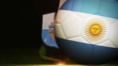 Football-Spieler-Kickt-Den-Ball-Der-Argentinischen-Flagge
