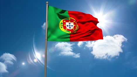 Portugal-Nationalflagge-Weht-Am-Fahnenmast