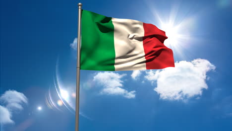 Bandera-Nacional-De-Italia-Ondeando-En-El-Asta-De-La-Bandera