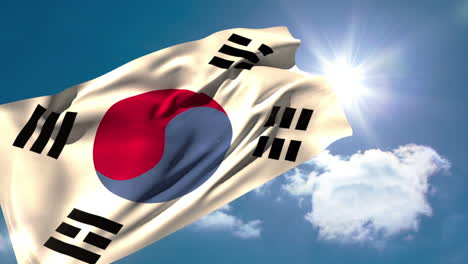 Bandera-Nacional-De-La-República-De-Corea-Ondeando-En-La-Brisa