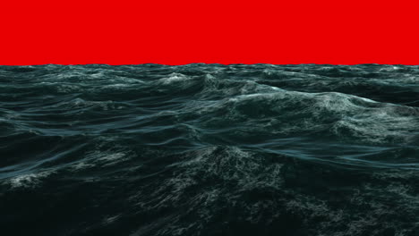 Choppy-blue-ocean-under-red-screen-sky-