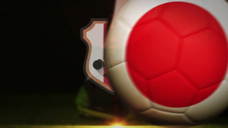 Jugador-De-Fútbol-Pateando-La-Pelota-De-La-Bandera-De-Japón