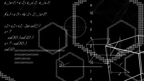 Mathematische-Gleichungen-Und-Formen-Auf-Schwarzem-Hintergrund