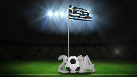 Greece-national-flag-waving-on-flagpole-with-2014-message