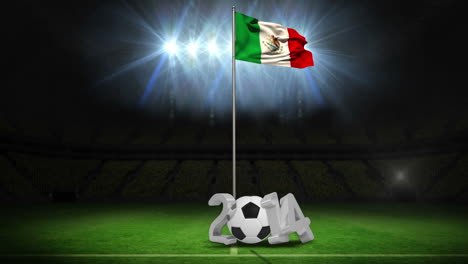 Mexico-national-flag-waving-on-flagpole-with-2014-message