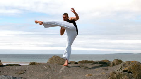 Martial-arts-expert-practicing-by-the-coast