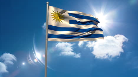 Uruguay-national-flag-waving-on-flagpole