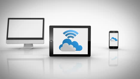 Mediengeräte-Mit-Cloud-Computing-Grafik-Und-WLAN-Symbol