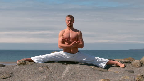 Martial-arts-expert-practicing-by-the-coast