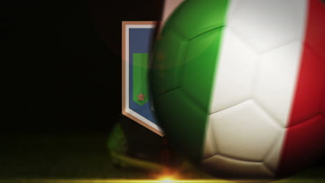 Footballspieler-Kickt-Den-Ball-Der-Italienischen-Flagge