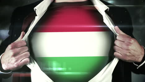 Geschäftsmann-öffnet-Hemd-Und-Enthüllt-Ungarische-Flagge