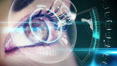 Eyes-looking-at-holographic-interface-with-map