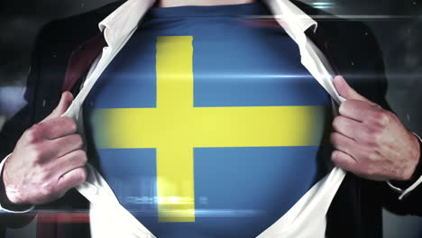 Geschäftsmann-öffnet-Hemd-Und-Enthüllt-Die-Schwedische-Flagge-