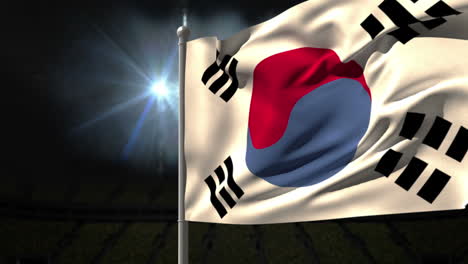 Bandera-Nacional-De-La-República-De-Corea-Ondeando-En-El-Asta-De-La-Bandera