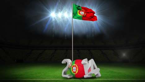 Bandera-Nacional-De-Portugal-Ondeando-En-El-Campo-De-Fútbol-Con-Mensaje