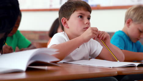 Little-boy-writing-during-class