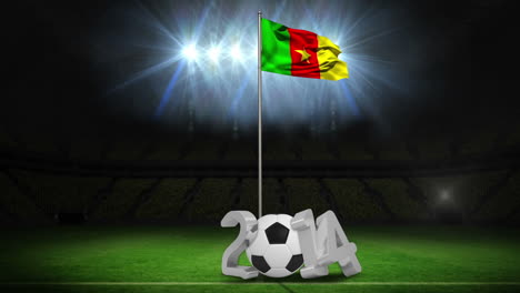 Bandera-Nacional-De-Camerún-Ondeando-En-Un-Asta-De-Bandera-Con-Mensaje