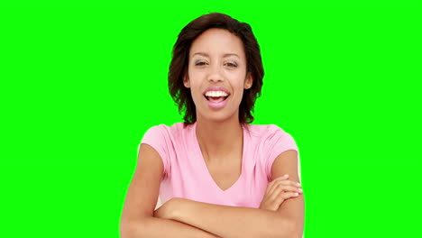 Pretty-smiling-woman-talking-to-camera