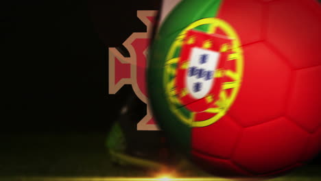 Jugador-De-Fútbol-Pateando-La-Pelota-De-La-Bandera-De-Portugal