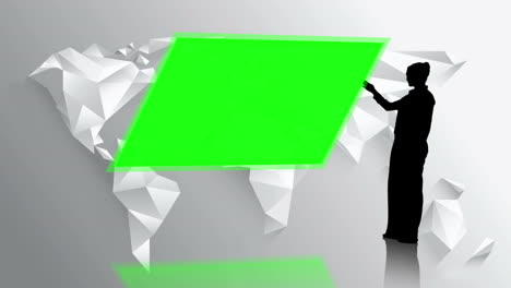 Silhouette-of-businesswoman-presenting-chroma-key