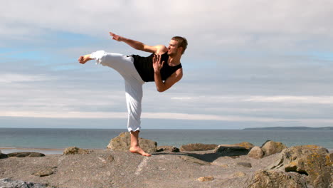 Martial-arts-expert-practicing-by-the-coast