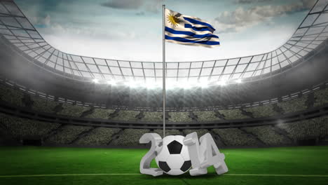 Uruguay-national-flag-waving-on-flagpole-with-2014-message