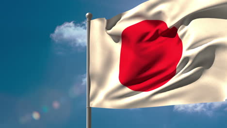 Japan-national-flag-waving-on-flagpole