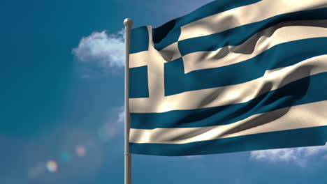 Bandera-Nacional-De-Grecia-Ondeando-En-El-Asta-De-La-Bandera