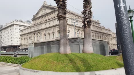 POV-Drive-at-Buenos-Aires-City-Argentina,-Colon-Theater-landmark-background