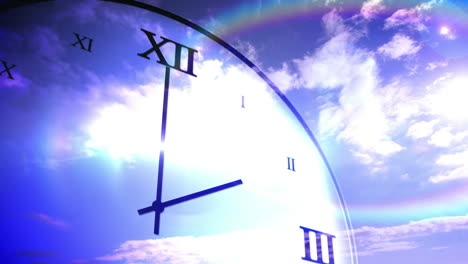 Zeit-Vergeht-Konzept-Mit-Uhr-Am-Blauen-Himmel