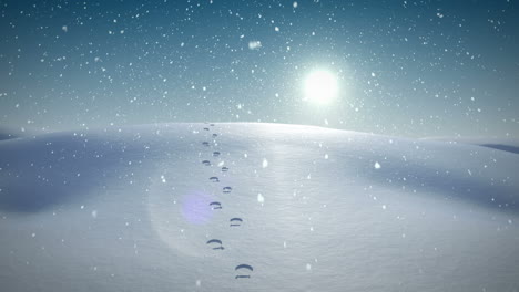 Snow-falling-in-a-calm-snowy-landscape-at-night