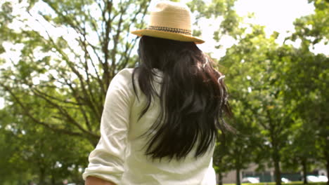 Carefree-brunette-running-in-the-park