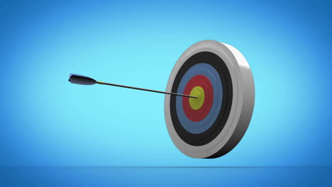 Arrow-flying-towards-dart-board-and-hitting-target