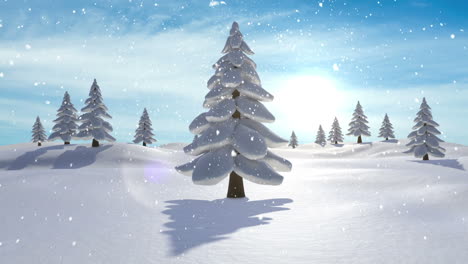 Snow-falling-on-fir-tree-forest-at-night