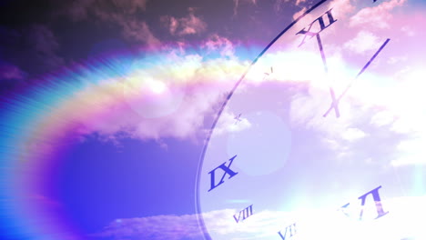 Concepto-De-Paso-Del-Tiempo-Con-Reloj-En-El-Cielo-Azul