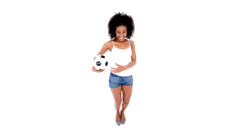 Hübsches-Mädchen-In-Weiß-Mit-Fußball