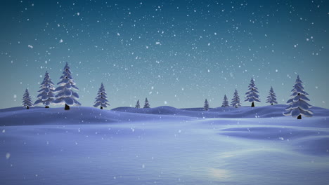 Snow-falling-in-a-calm-snowy-landscape-at-night