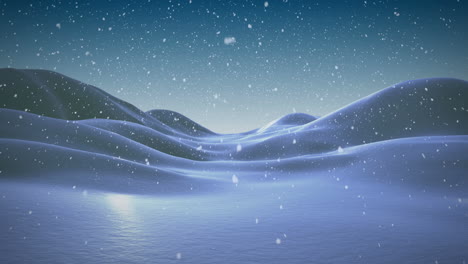 Snow-falling-in-a-calm-snowy-landscape-at-night
