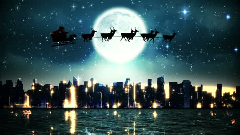 Santa-and-his-sleigh-flying-over-city-and-river