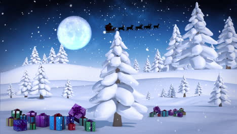 Der-Weihnachtsmann-Fliegt-Mit-Seinem-Schlitten-über-Einen-Verschneiten-Wald-–-Endlos-Wiederholbar