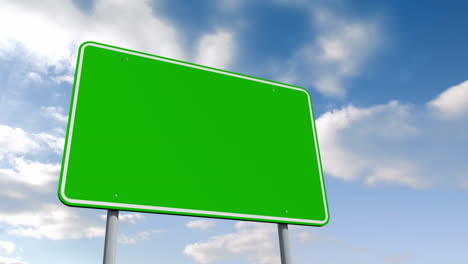 Empty-green-road-sign-over-cloudy-sky