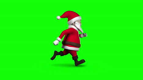 Cartoon-Santa-running-on-green-background