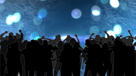 Dancing-crowd-with-glowing-circles-of-light-moving-in-blue