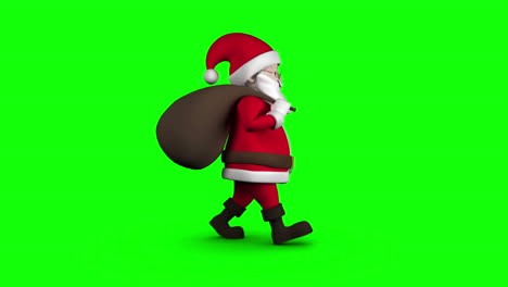 Cartoon-Santa-walking-on-green-background