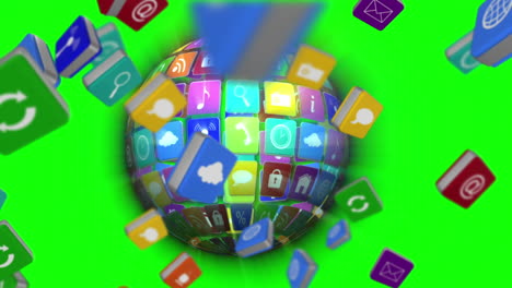 Falling-computer-app-icon-tiles-with-globe