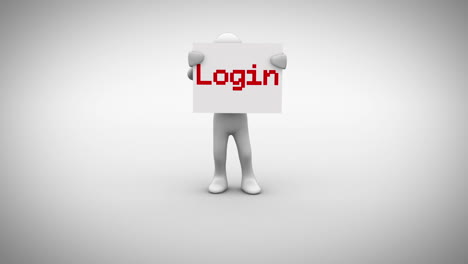 White-character-holding-sign-saying-login